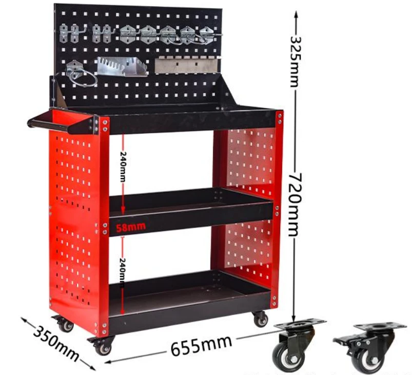 82750-Heavy Duty 3-Tier Mobile Tool Storage Garage Trolley With Wheels
